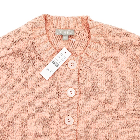 New JCREW Size M Marina Crewneck Cardigan Textured Cotton Blend Peach Clay $98 - Picture 3 of 4
